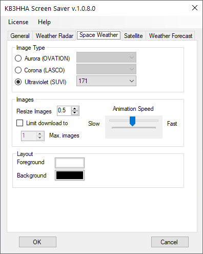 Space weather configuration tab