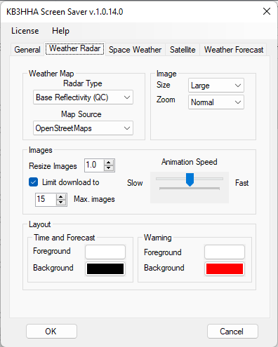 Weather radar configuration tab