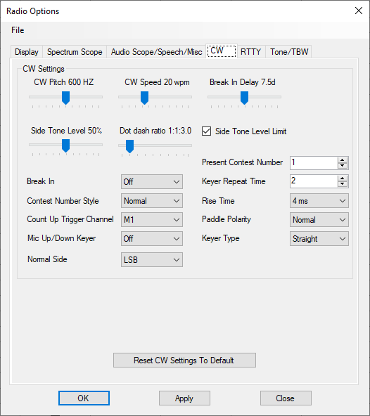 CW options tab