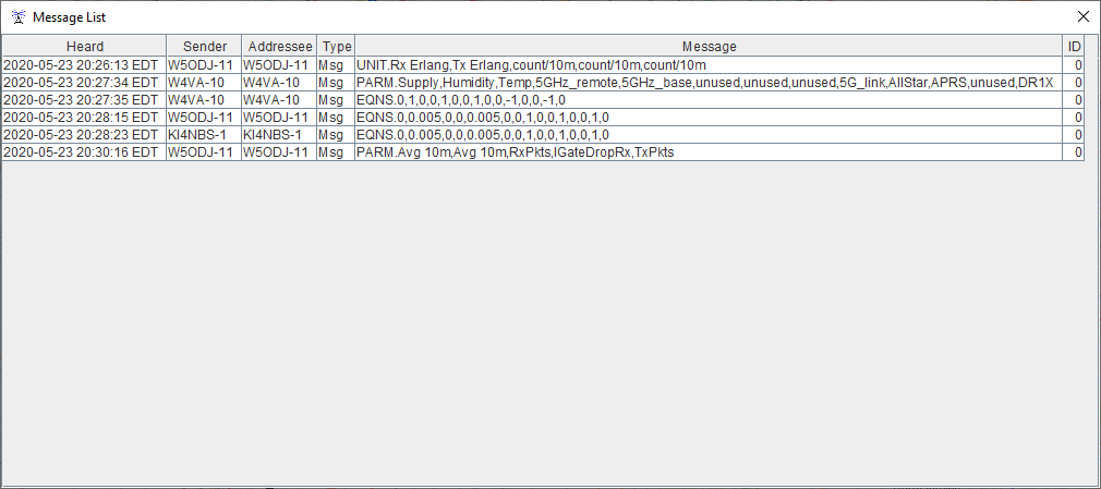 APRSViewer message list dialog