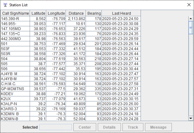 APRSViewer station list dialog